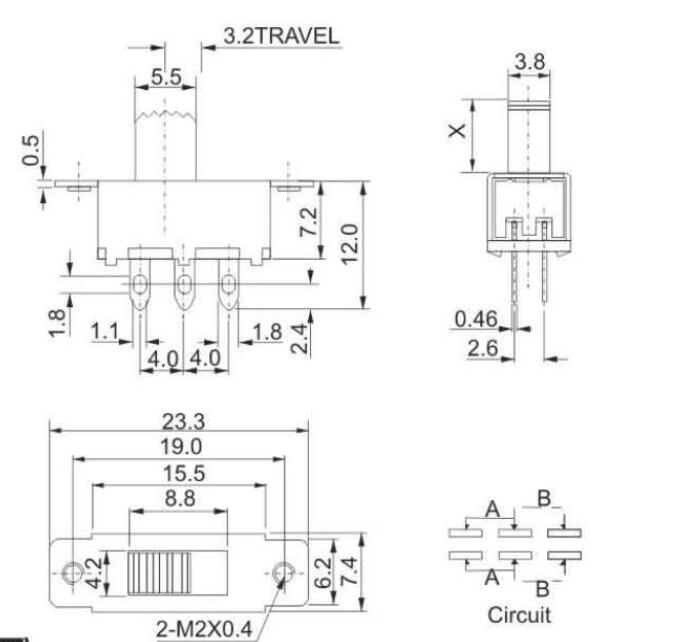 SS-22F25(2P2T)撥動開關