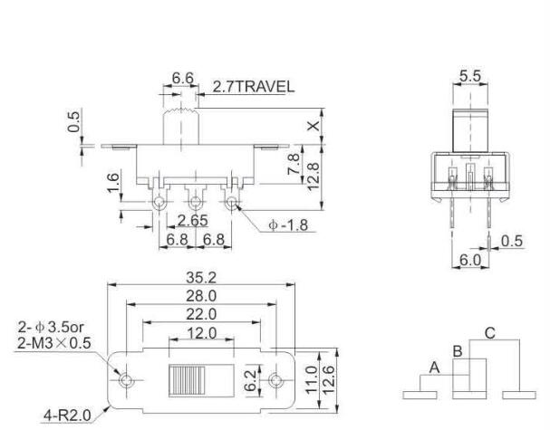 SS-22F19(2P3T)撥動開關