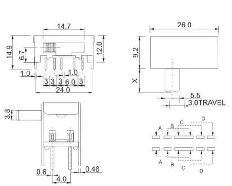 SK-24F01(2P4T)撥動(dòng)開關(guān)