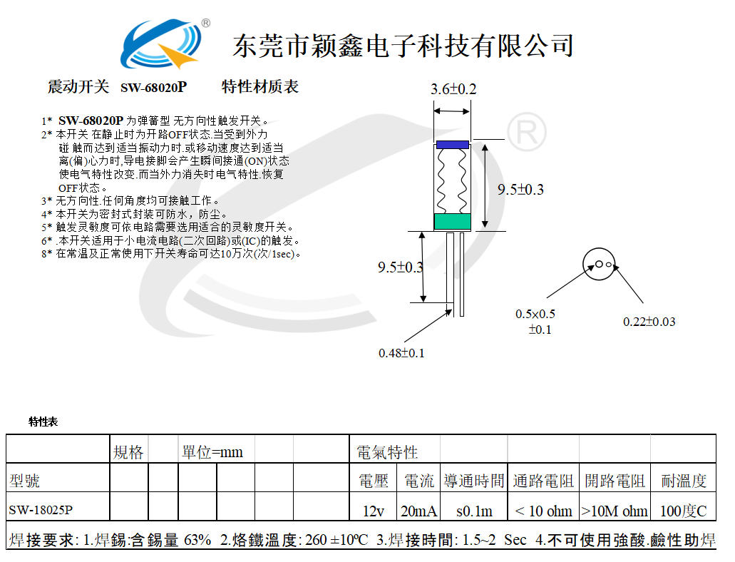 SW-68020P震動開關