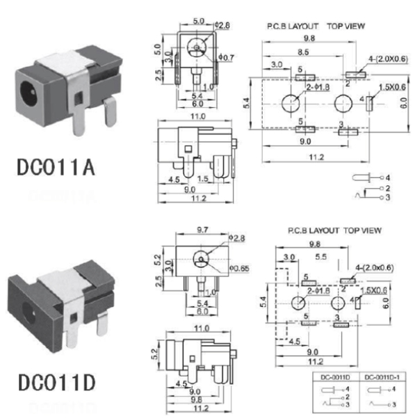DC插座的各種規(guī)格和尺寸焊接圖