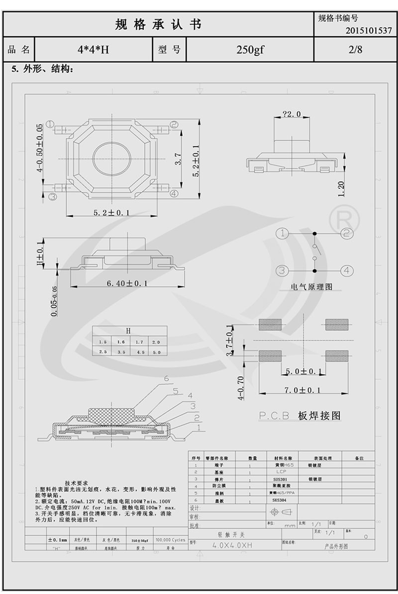 4*4鍋仔片輕觸開關