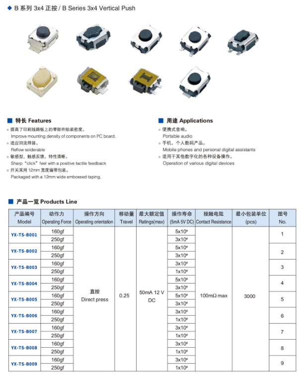 輕觸開關(guān)規(guī)格型號大全手冊下載