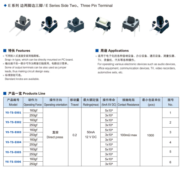 輕觸開關(guān)規(guī)格型號大全手冊下載