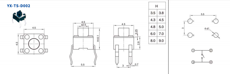 按鍵開關4腳原理圖