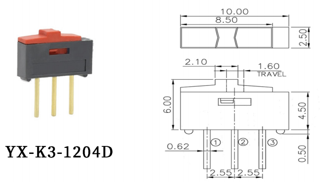 三腳K3-1204D撥動開關怎么接線